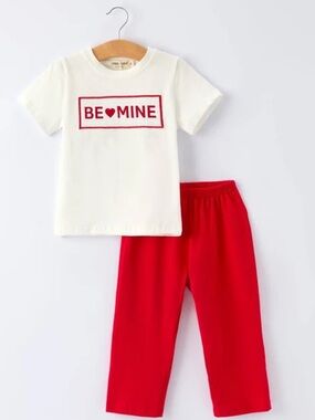 Kids 'Be Mine' Graphic Tee - White with Red